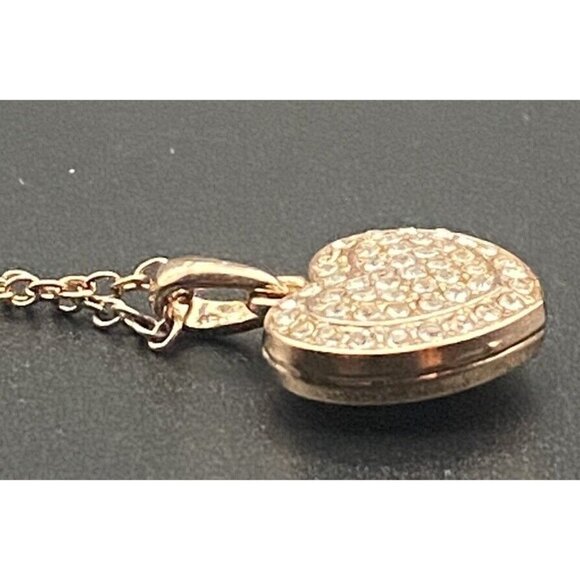 Pave Rhinestone Heart Necklace Pendant Gold Tone  Reversible Cable Chain 17 + 3" - Picture 6 of 6